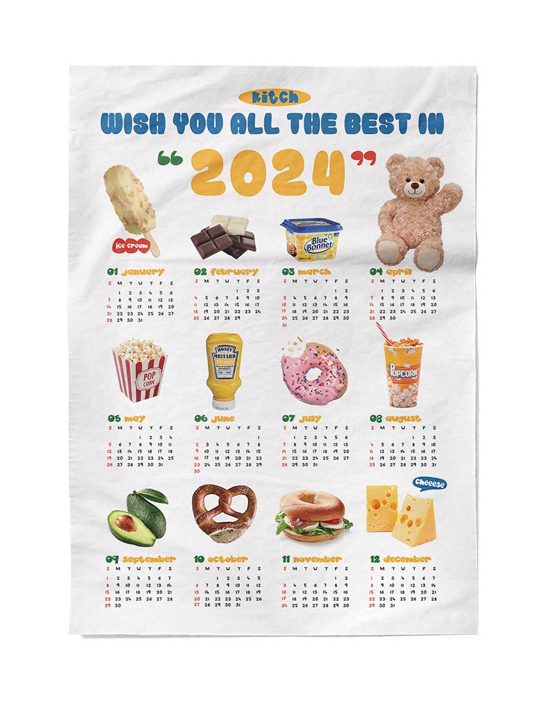 2024 키치 크림 광목 패브릭 포스터 달력 (50X70)